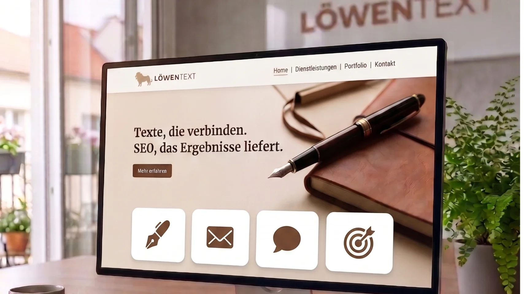 SEO Texterin Tamara Niebler in ihrem Büro in München konzipiert datenbasierte Content-Strategien und schreibt Webtexte