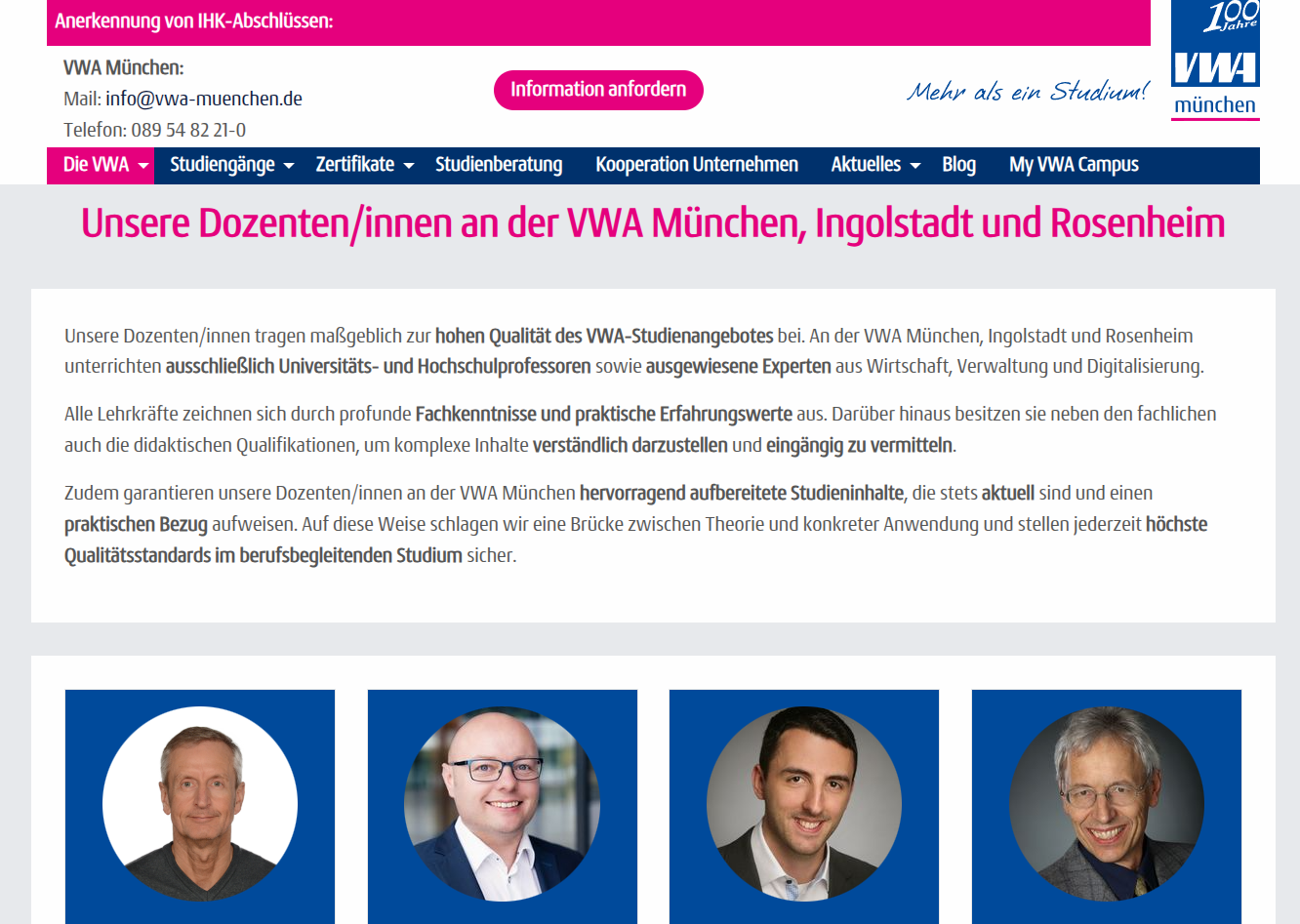 Vorstellung der Dozenten mit Betonung des Qualitätsfokus