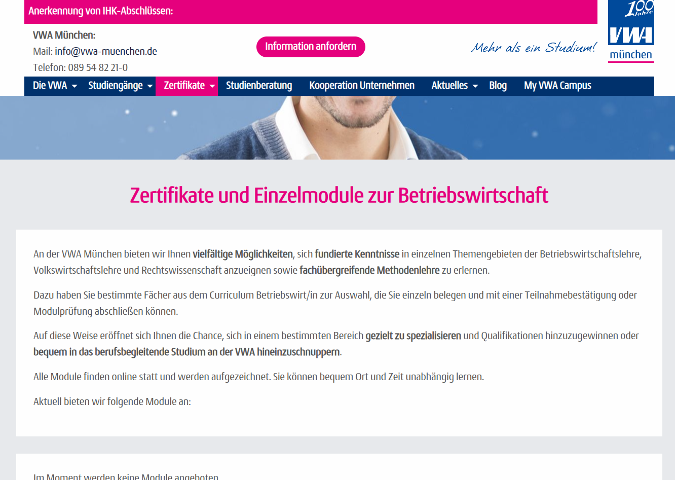 Info-Texte zu Zertifikaten und Einzelmodulen (Betriebswirtschaft)