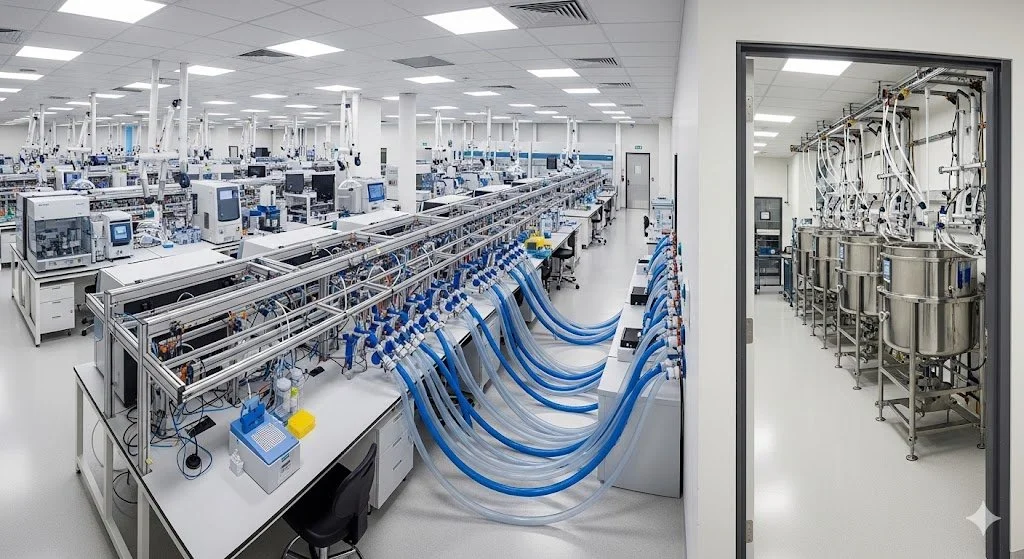 automated high-throughput lab with automated waste dosposal lines