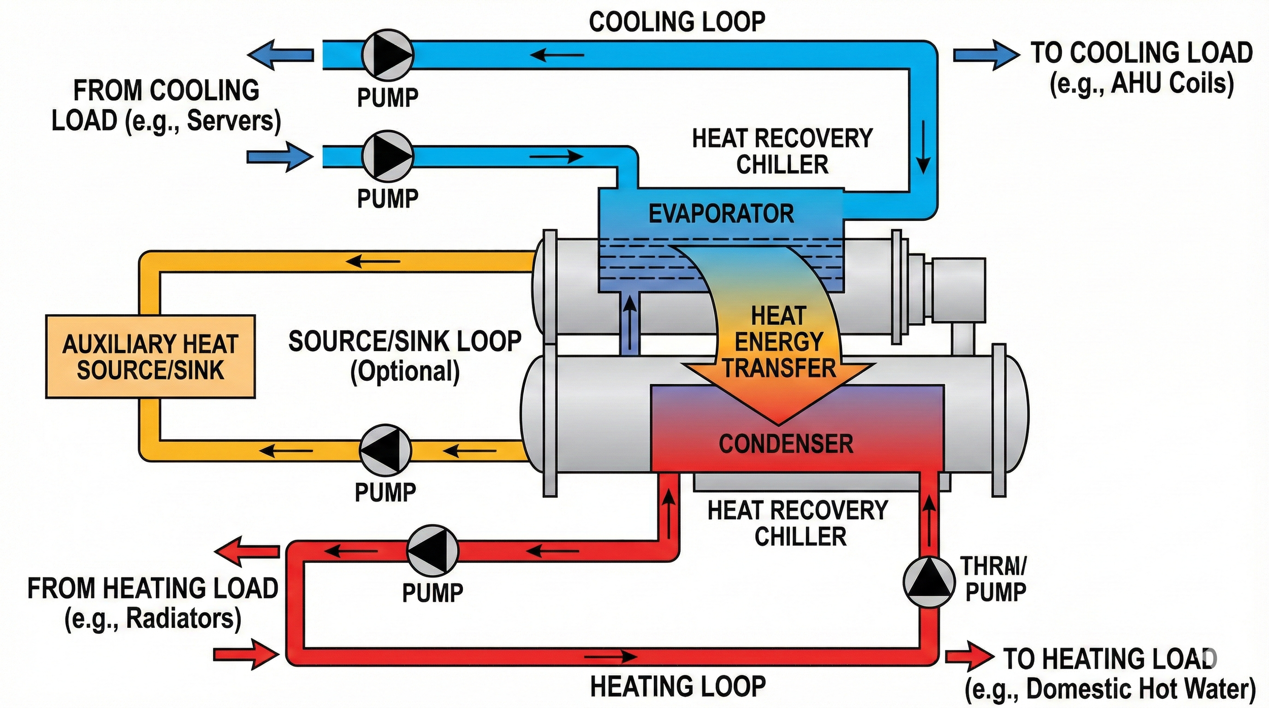 illustration explaining how a heat recovery chiller operates