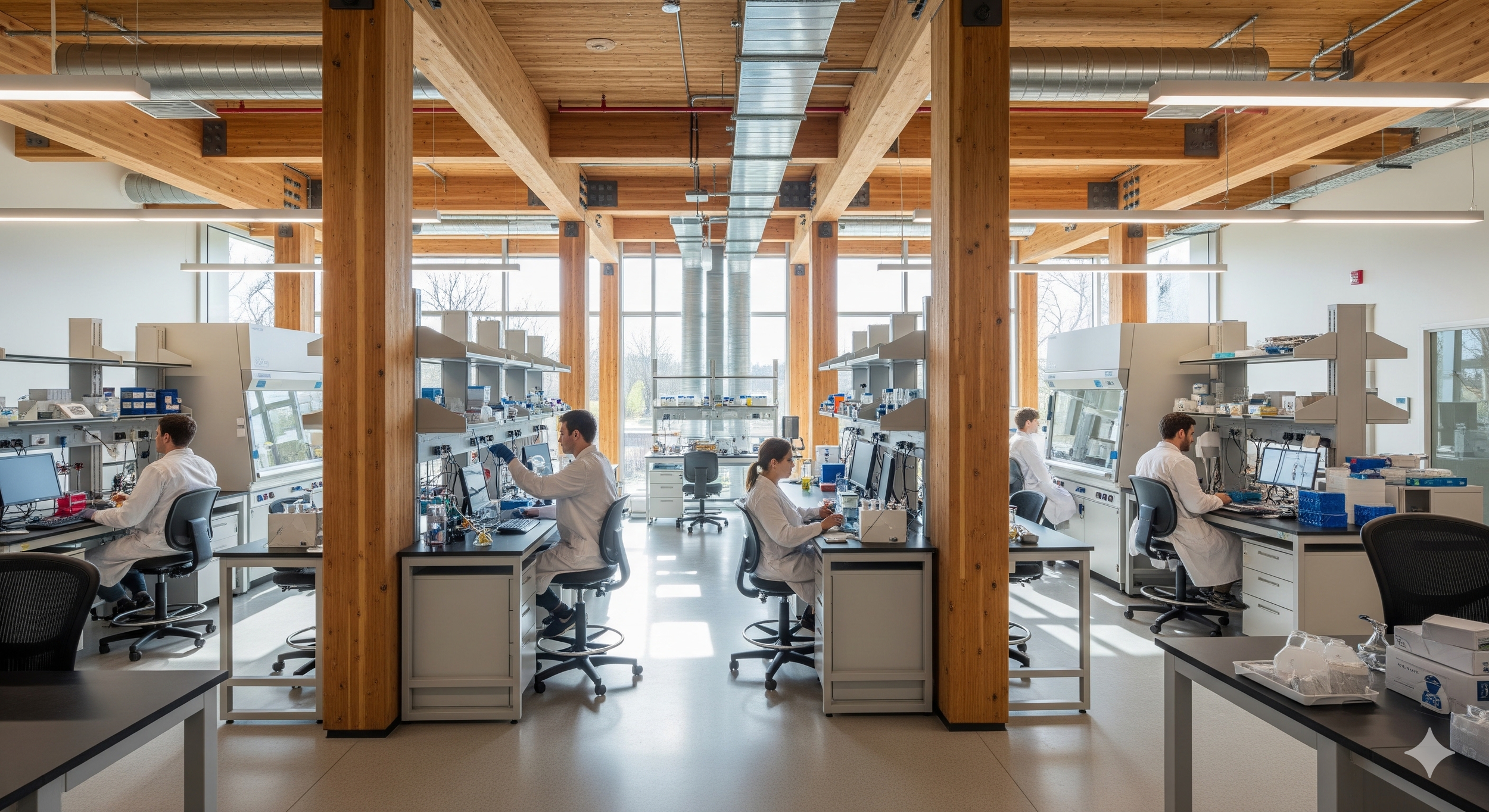 image of a net zero lab design with efficient ventilation and mass timber construction