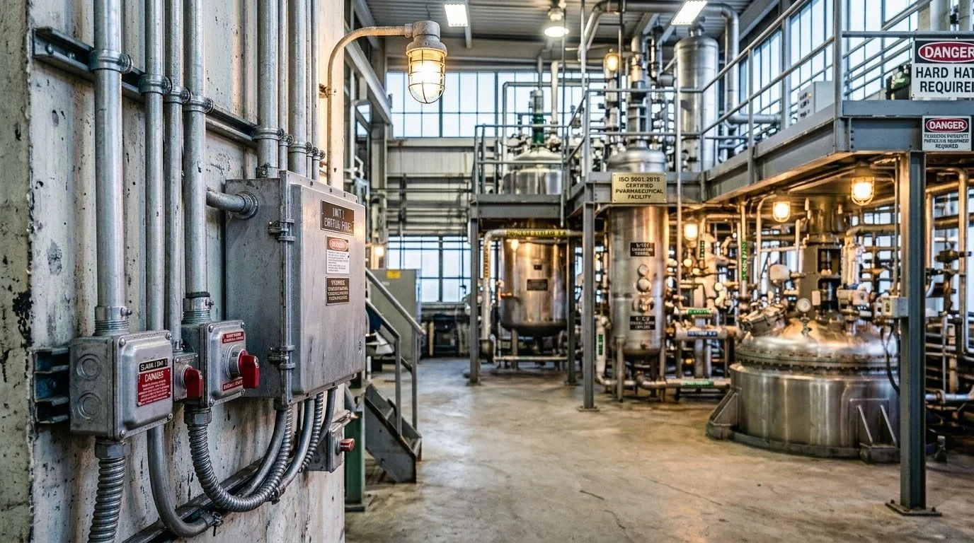 image of an electrical panel in a pilot plant lab illustrating the imprtance of explosion-proof lab design