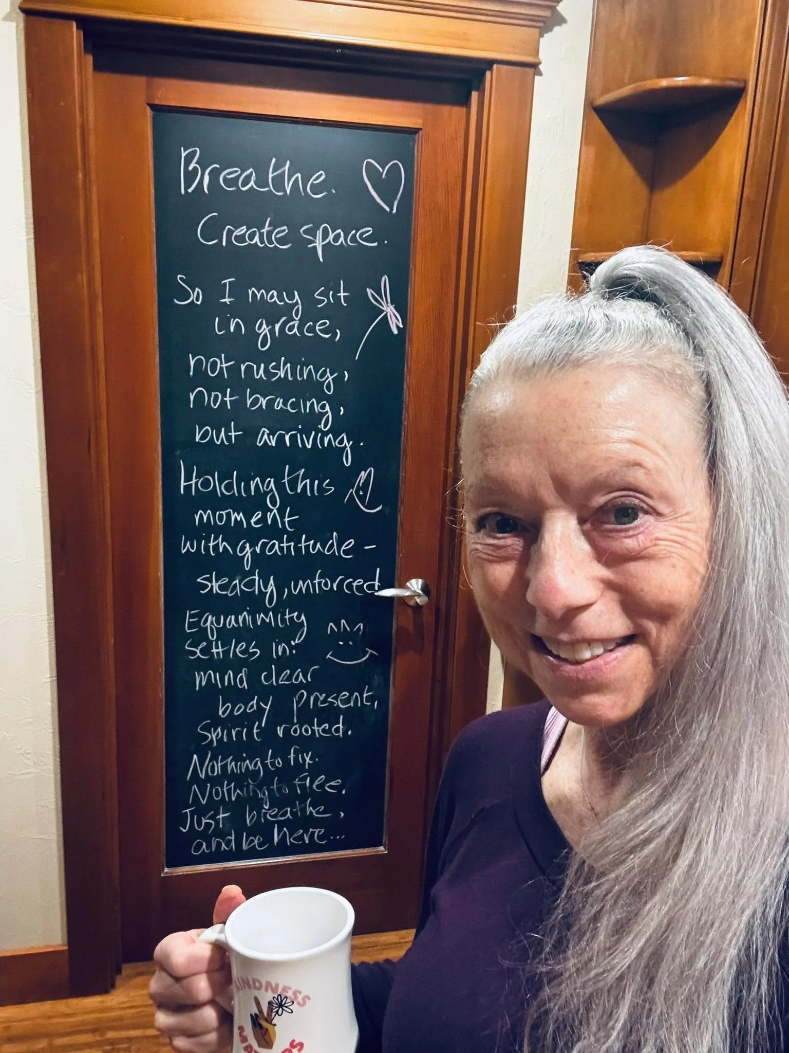 The ☕️Coffee with Portia series 2026:

🫶🧚&zwj;♂️🫶🌻🫶
Breathe.
Create space.

So I may sit in grace,
not rushing, not bracing, 
but arriving.

Holding this moment
with gratitude - 
steady, unforced.

Equanimity settle in:
mind clear,
body present,