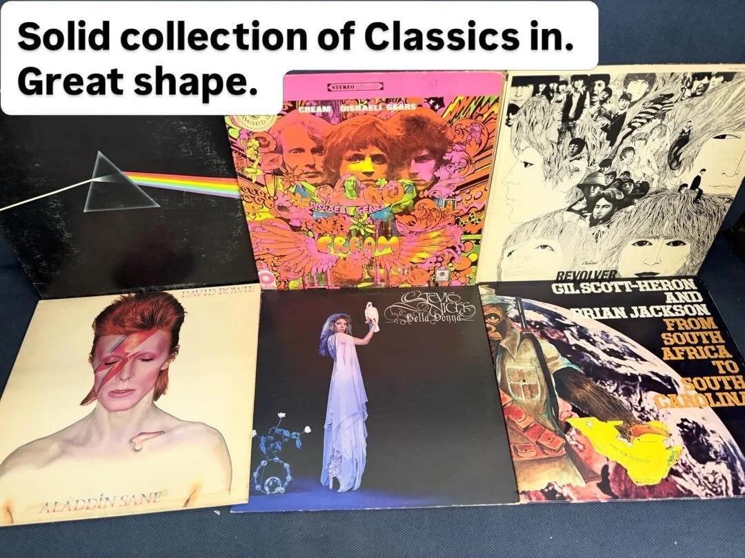 Solid collection of classic in. Well cared for. Clean originals. Pink Floyd, Cream, Tom Waits, Blondie Led Zeppelin, David Bowie, Gil-Scott Heron and more. #vinyl #classicvinyl #pinkfloyd #rockmusic #blondie