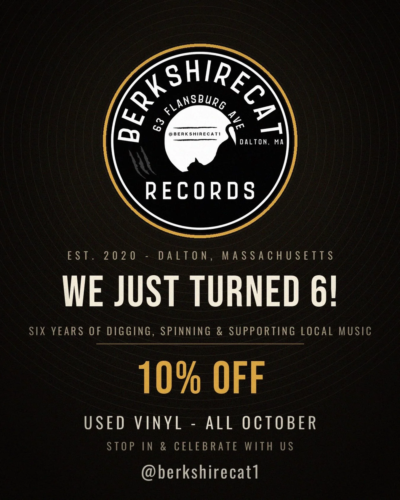 Time flies! Grateful to all our regular customers for supporting Berkshirecat Records these past 6 years. Stop in for discounts all month. Currently well stocked with #vinyl #cds and audio equipment.