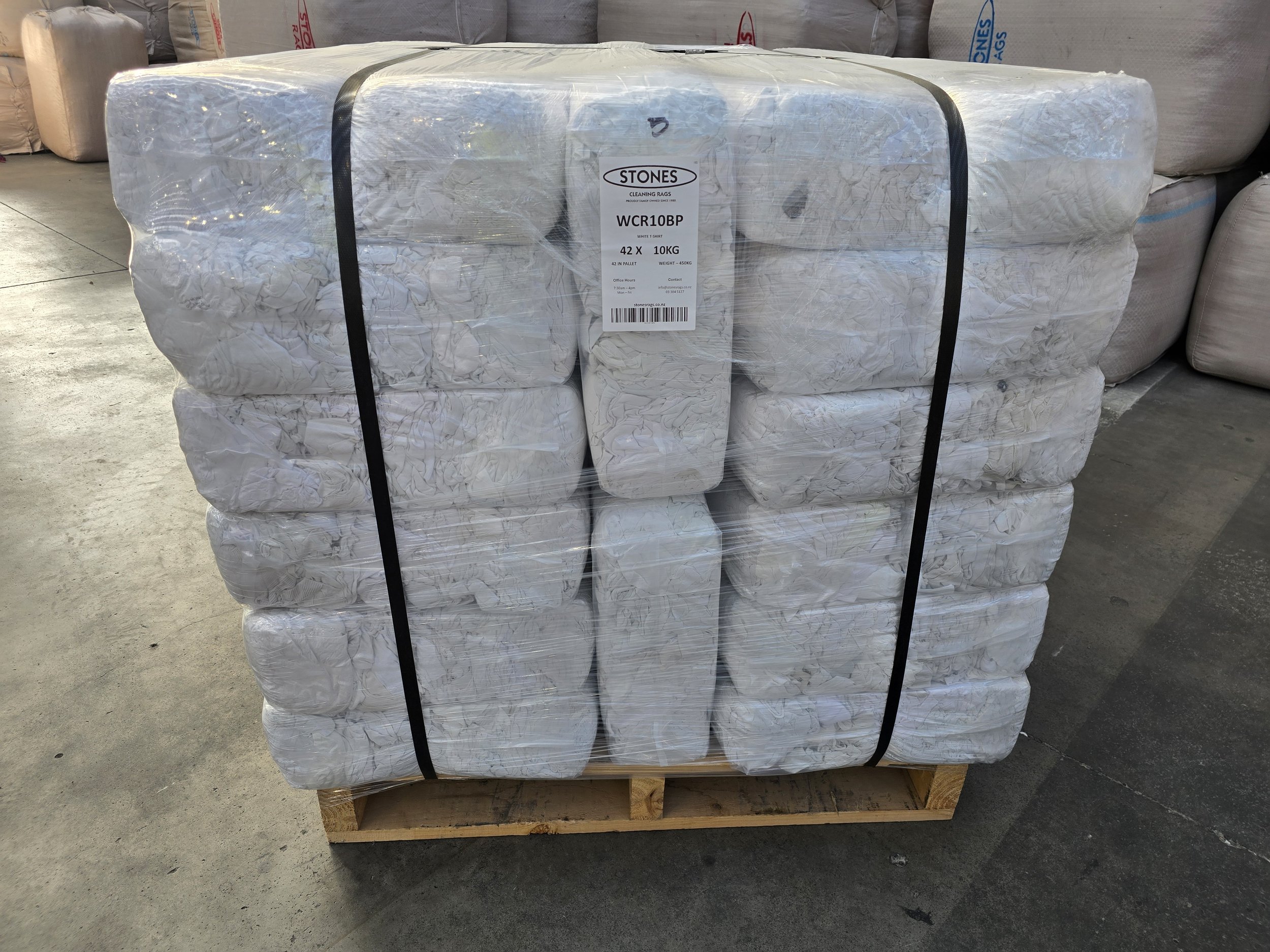 White T-Shirt Rags 10kg- Pallet of 42 Bags (Free Delivery)