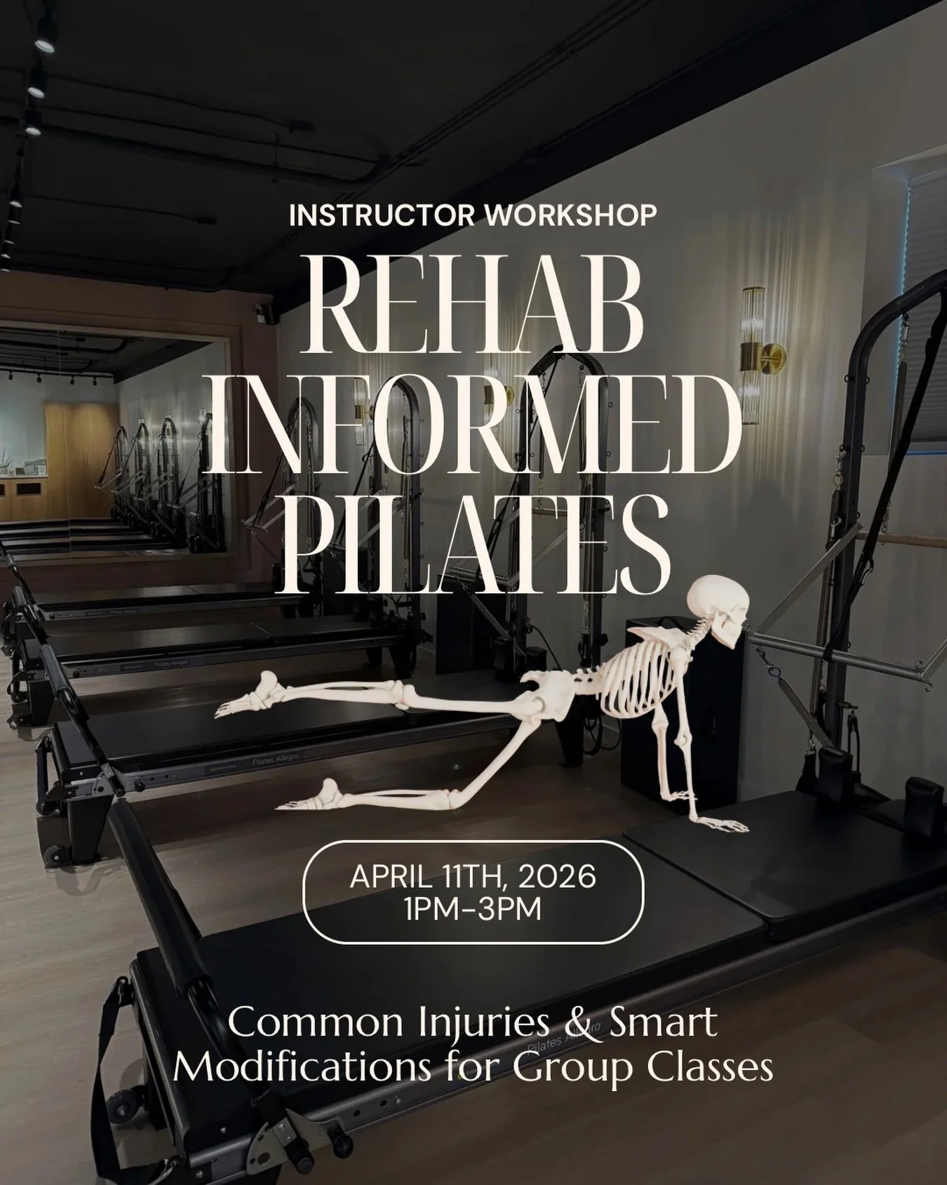 Instructor Workshop Alert 🎉 Rehab-Informed Pilates: Common Injuries &amp; Smart Modifications for Group Classes.

Every instructor has been there&mdash;
a client with a shoulder that doesn&rsquo;t love planks,
a low back that can&rsquo;t tolerate fl