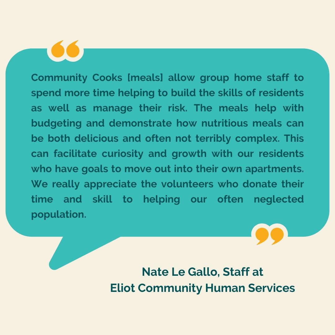 It's our privilege to support partner programs all over Greater Boston, each working in different ways to support members of our community. Among them, we're honored to provide three monthly meals to @eliotchs, a state-wide nonprofit that serves indi