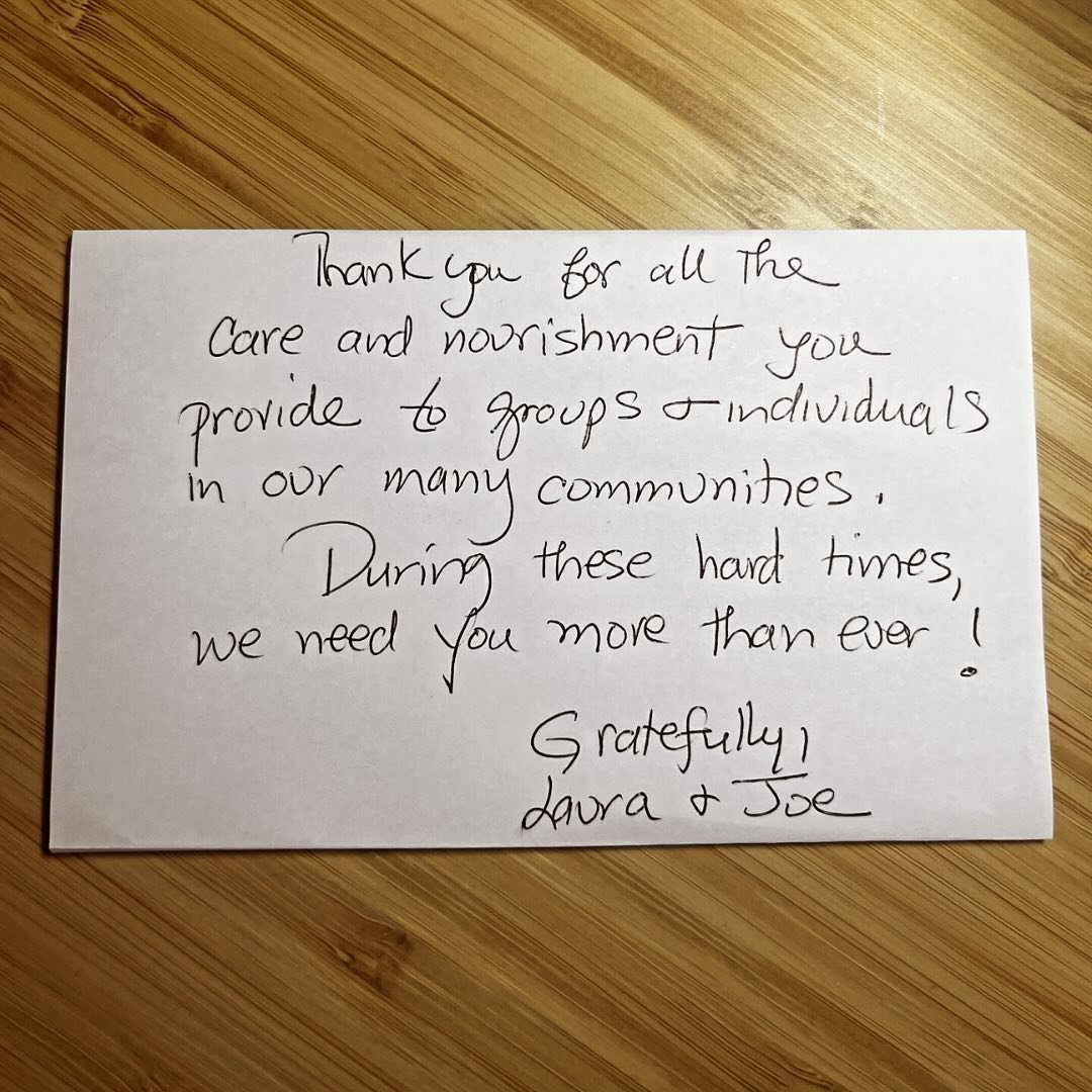 A lovely note that we recently received from donors Laura and Joe 🧡 Thank you to everyone who supports CC as a donor, Cook, or follower of our work. Happy Friday to all! ☀️