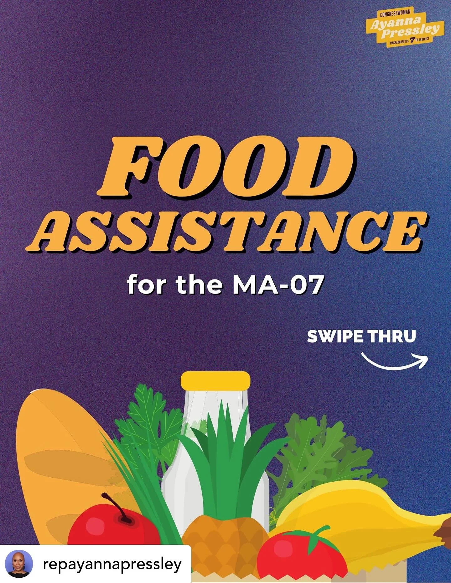 From @repayannapressley resources for anyone needing food assistance in her district #MA7 which includes many of the communities we serve.