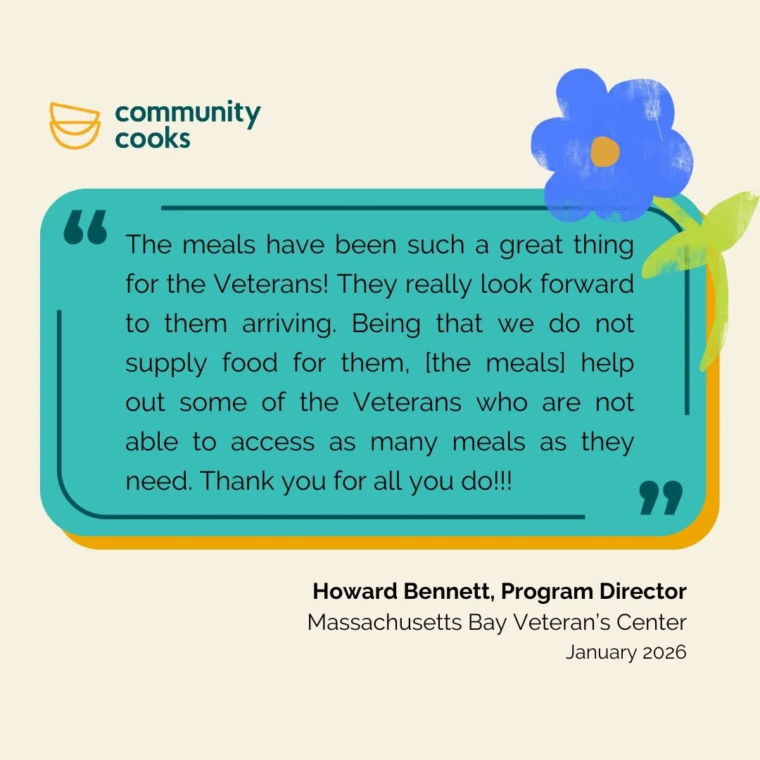 We have loved highlighting our partner agencies over the past year, and while we are reaching the end of the list, there are still several more to come! Next up is Masschusetts Bay Veterans Center (MBVC). CC has been providing meals to MBVC since the