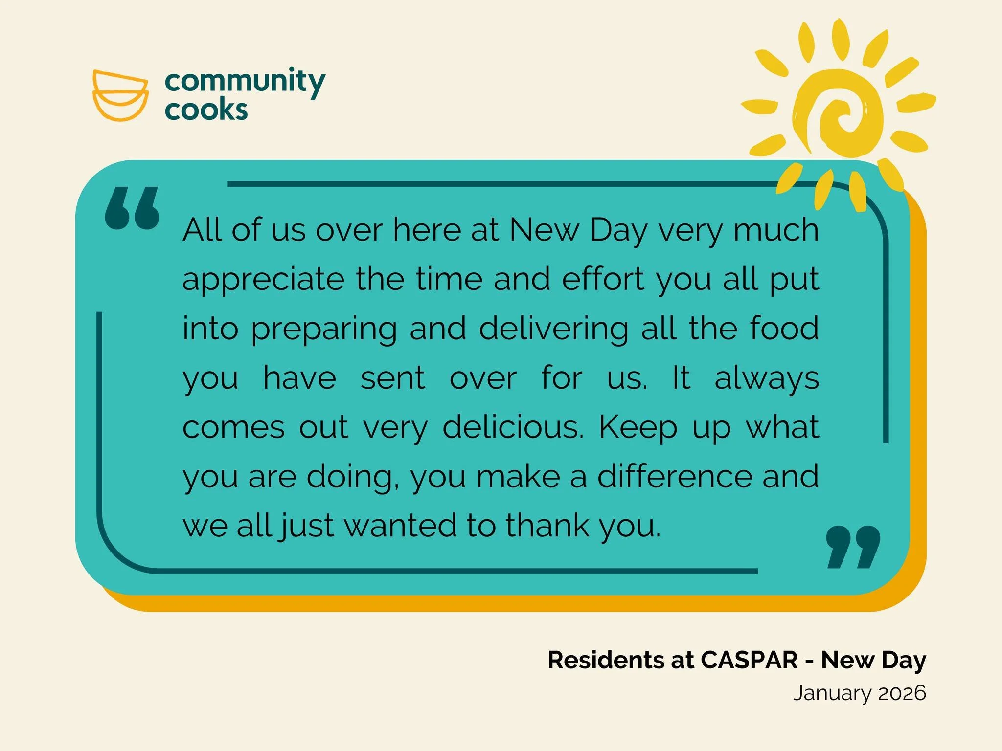 We are delighted to welcome New Day Co-Occurring Residential Recovery Services program, under the @casparshelters umbrella, as our first partner program added in 2026. Community Cooks served New Day from  2014 until the Covid-19 pandemic hit in 2020,