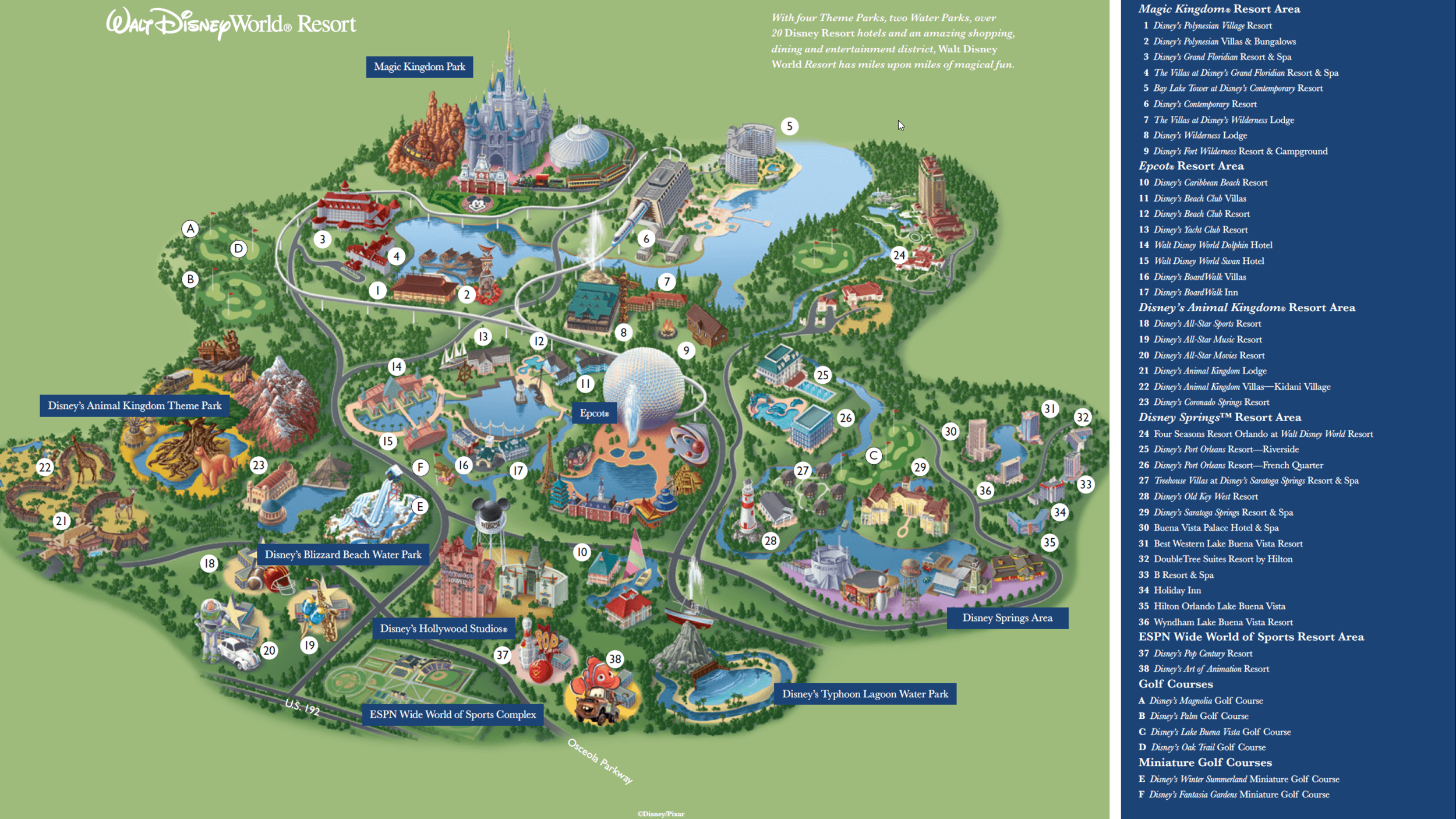 Walt Disney World Resort Mapa źródło: https://magicguides.com/disney-world-map/