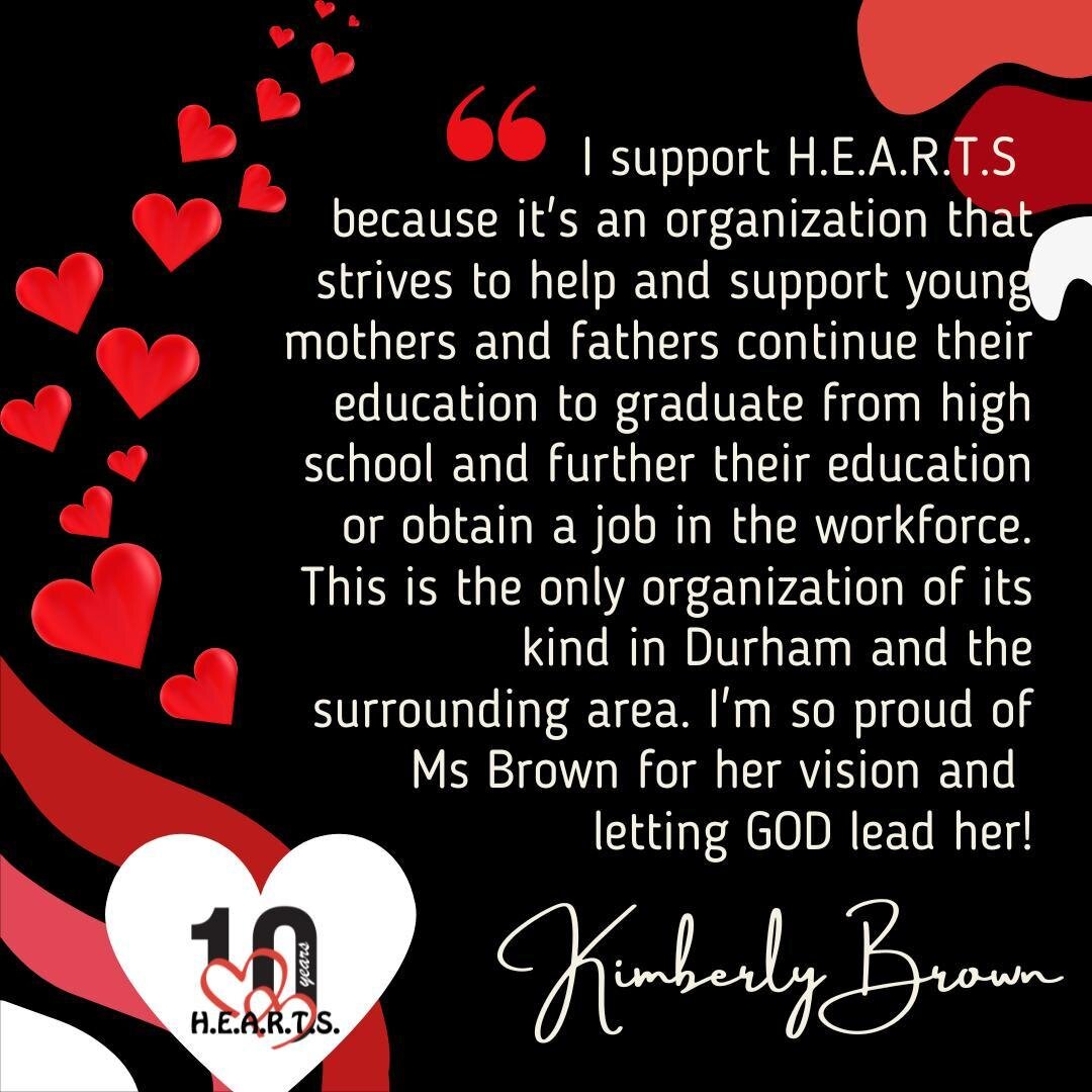 💕 We appreciate your support, Kimberly!

Our #givingLOVEtoHEARTS continues as we strive to raise $12,000 to support our mission. If you'd like to learn more about our mission and learn ways to give, please visit heartsnc.org 

#heartsnc #HEARTBeat #