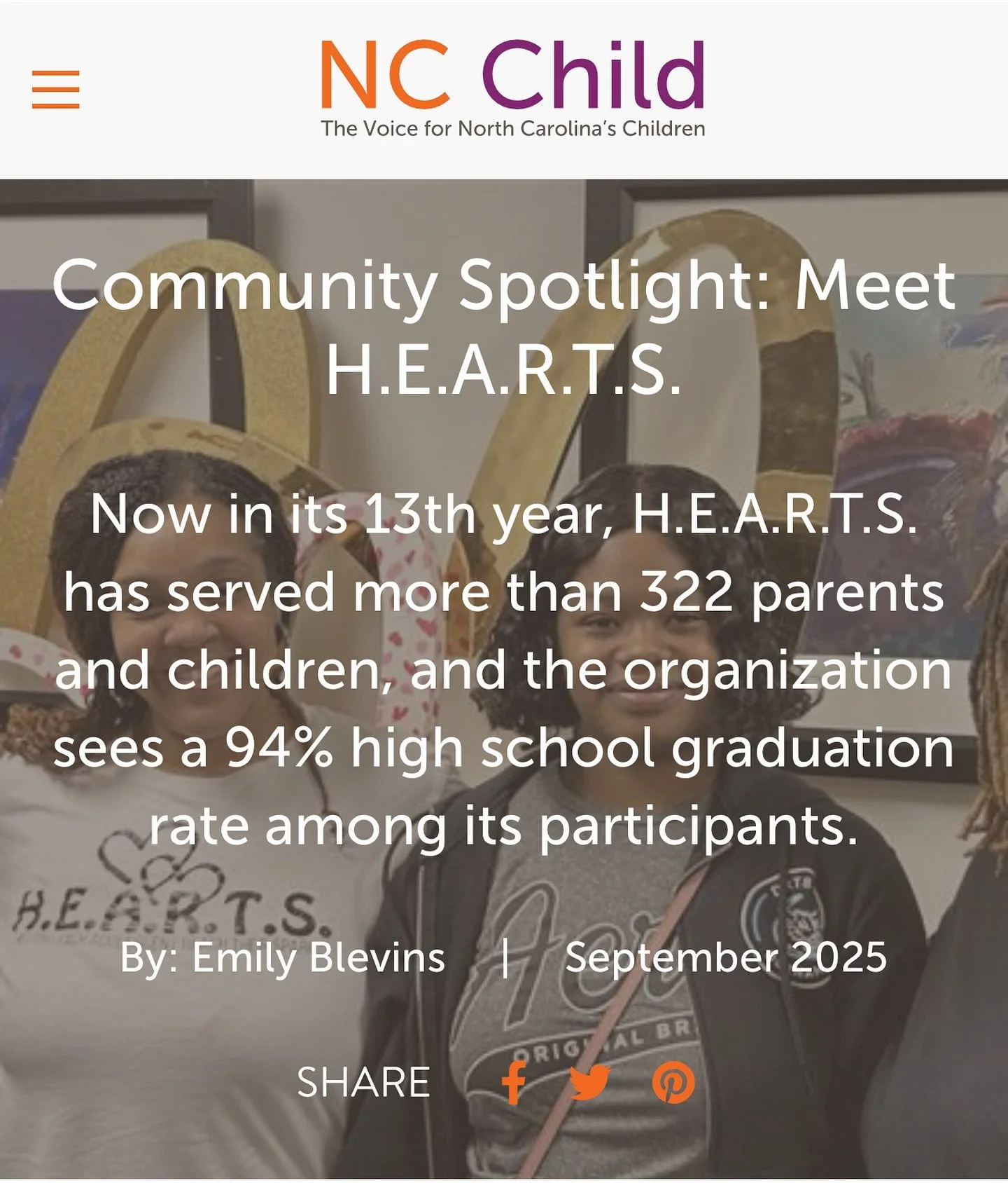 ❤️Community love in action! We&rsquo;re honored to be featured in @n.c.child&rsquo;s Community Spotlight, shining a light on how H.E.A.R.T.S. is building bridges between families and resources in Durham. From advocacy to connection, we&rsquo;re here 