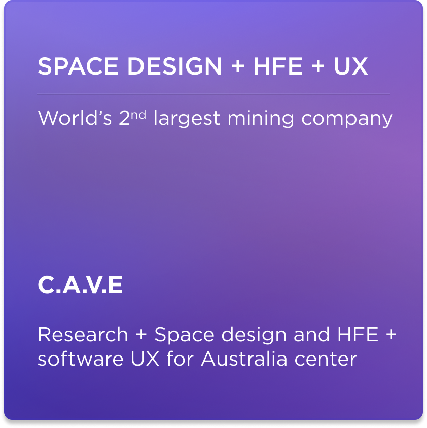 Purple gradient background with white text describing a project related to space design, human factors engineering, and user experience, mentioning the company's ranking and research focus for an Australian center.
