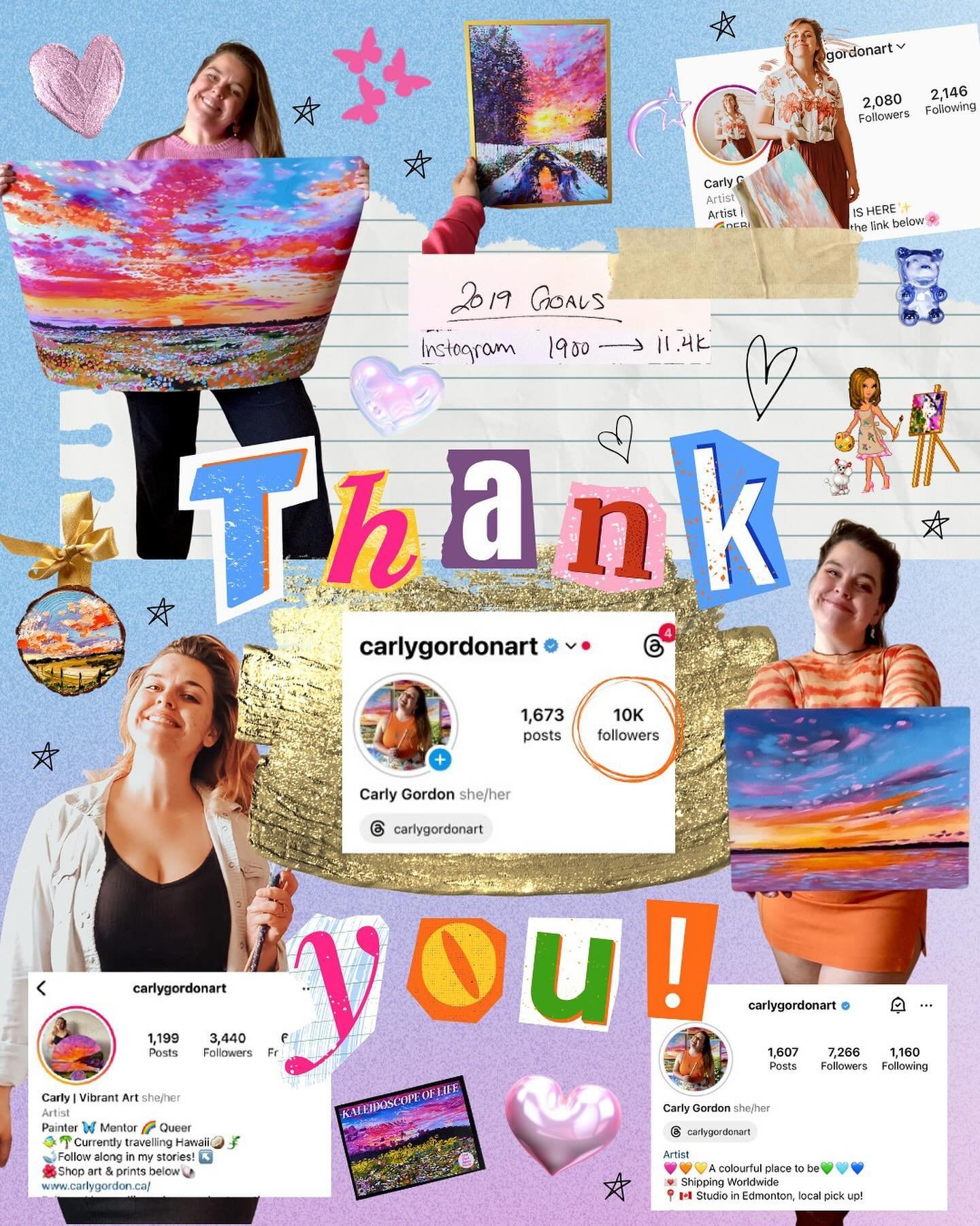 THANK YOU SO MUCH 🥹🌸🌈😭🎉🪩

Seriously, thank you for your continuted support in person and online 🧡🩷 Without you I would not have achieved this milestone goal!! 

How can you win?
⭐️ Follow me @carlygordonart 
⭐️ Share one of my reels to your s