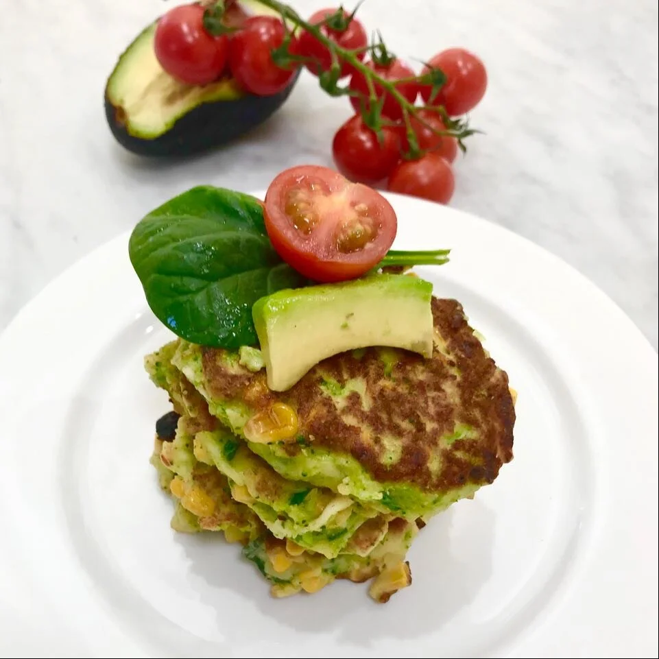 Broccoli, Corn &amp; Haloumi Fritters