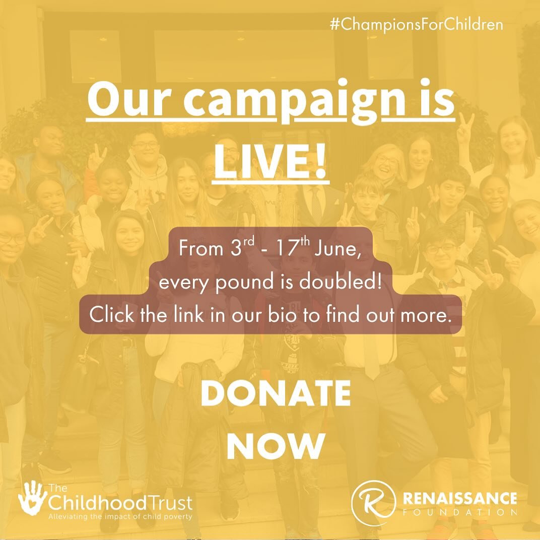 Our Summer Fundraising Campaign championed by @childhoodtrust is now ✨LIVE✨ 

Donate between today and 17th June and your gift will be DOUBLED, helping support our important work with young carers and young patients and allowing us to continue our in