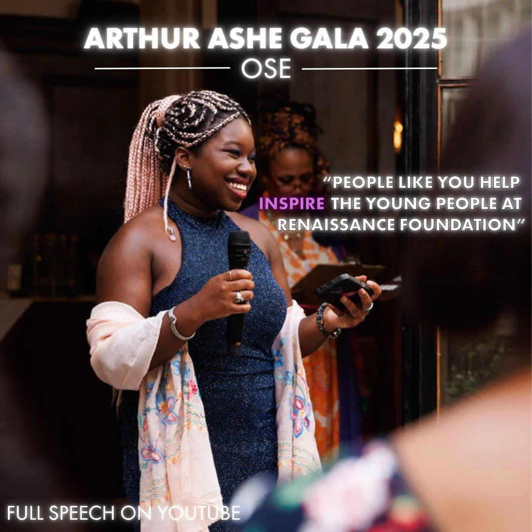 During her speech at the Arthur Ashe Gala, Renaissance Foundation graduate Ose reflected poignantly on the impact that Renaissance Foundation has made in her life, including helping her understand who Ashe was and the legacy he has created. To hear m