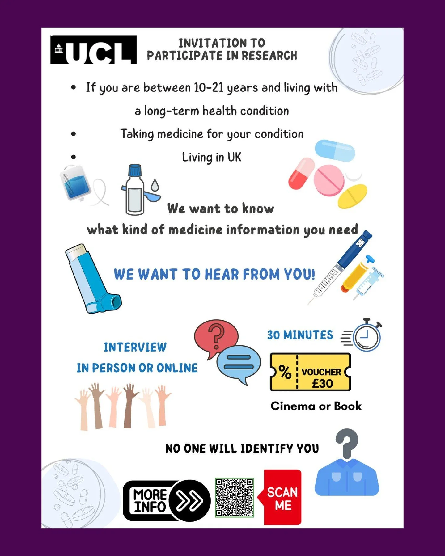 Are you a young person aged between 10 - 21 years old, living with a long term health condition? If so, our friends at UCL want to hear from you! Complete their interview sharing your experiences and receive a &pound;30 gift voucher to say thank you.
