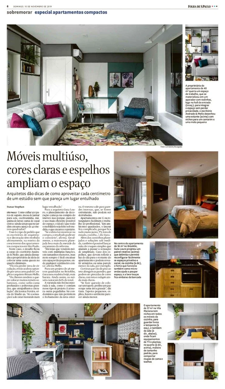 How to make your Studio feel larger in Folha De Sao Paulo — Guta Louro