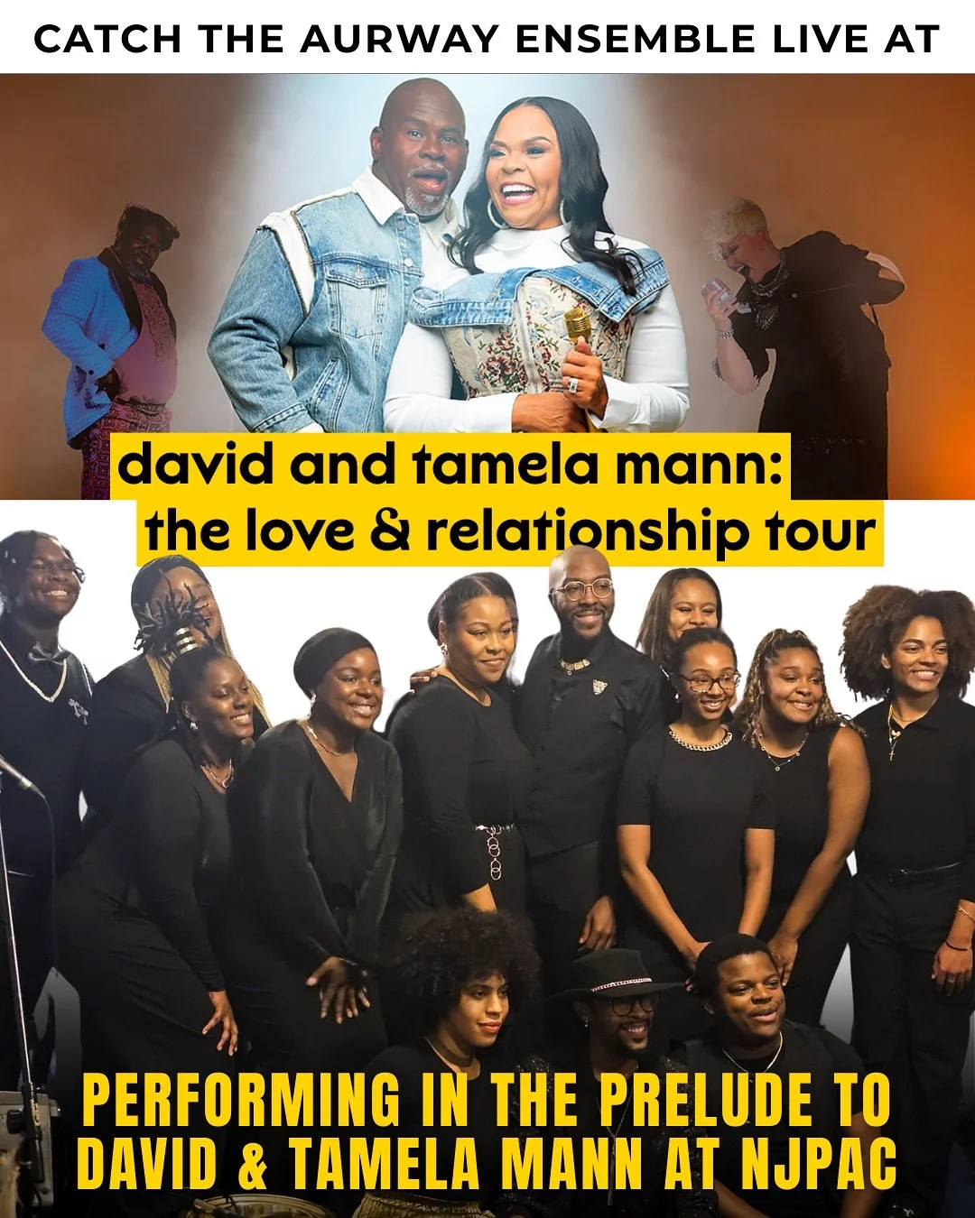 We&rsquo;re excited to share that the Aurway Ensemble will be performing in the prelude for David Mann &amp; Tamela Mann live at NJPAC on April 24th 🎶

The Aurway Ensemble has shared gospel music across the globe, from the Legacy of Love Concerts in