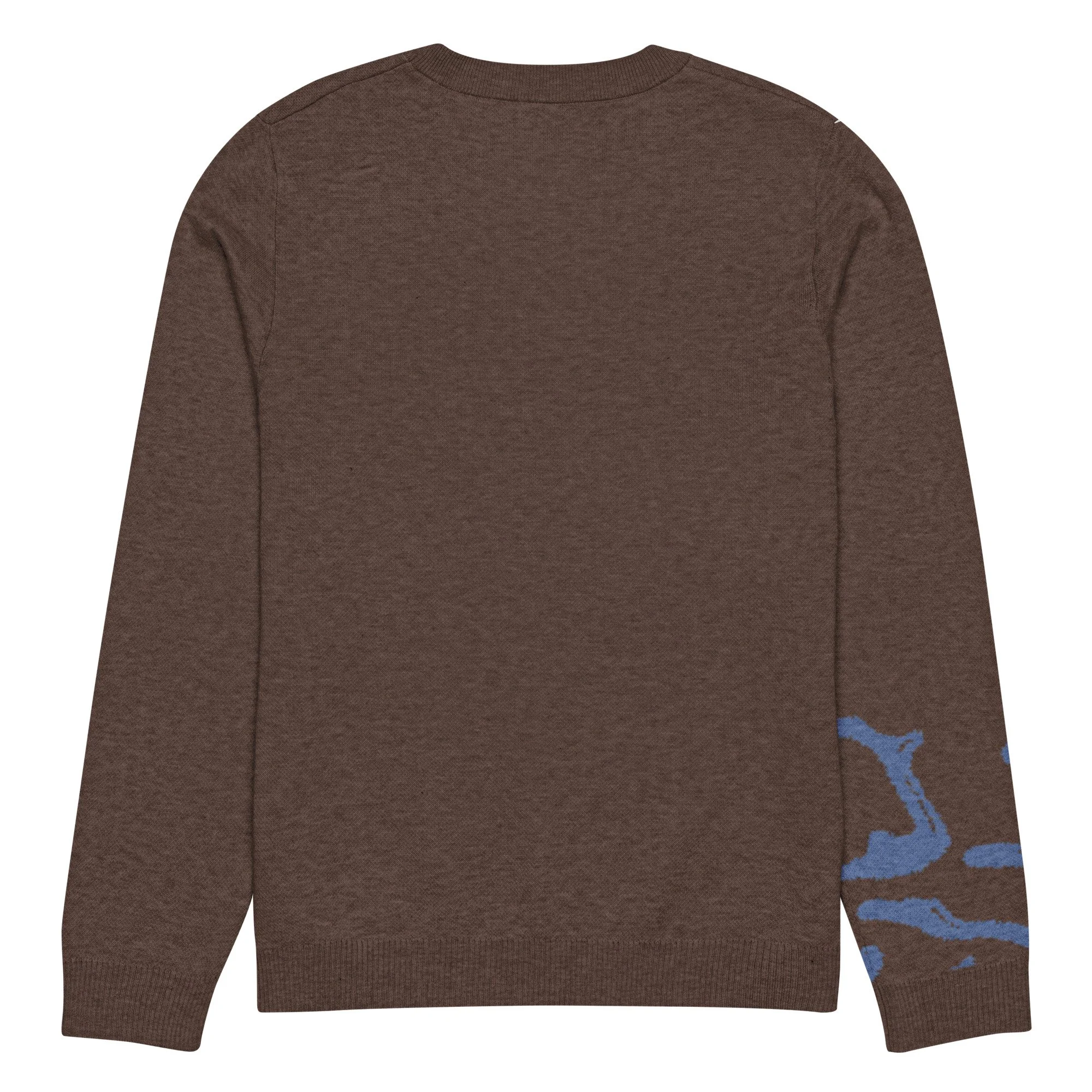 Front view of the brown Crasch Out Splatter jacquard knit sweater