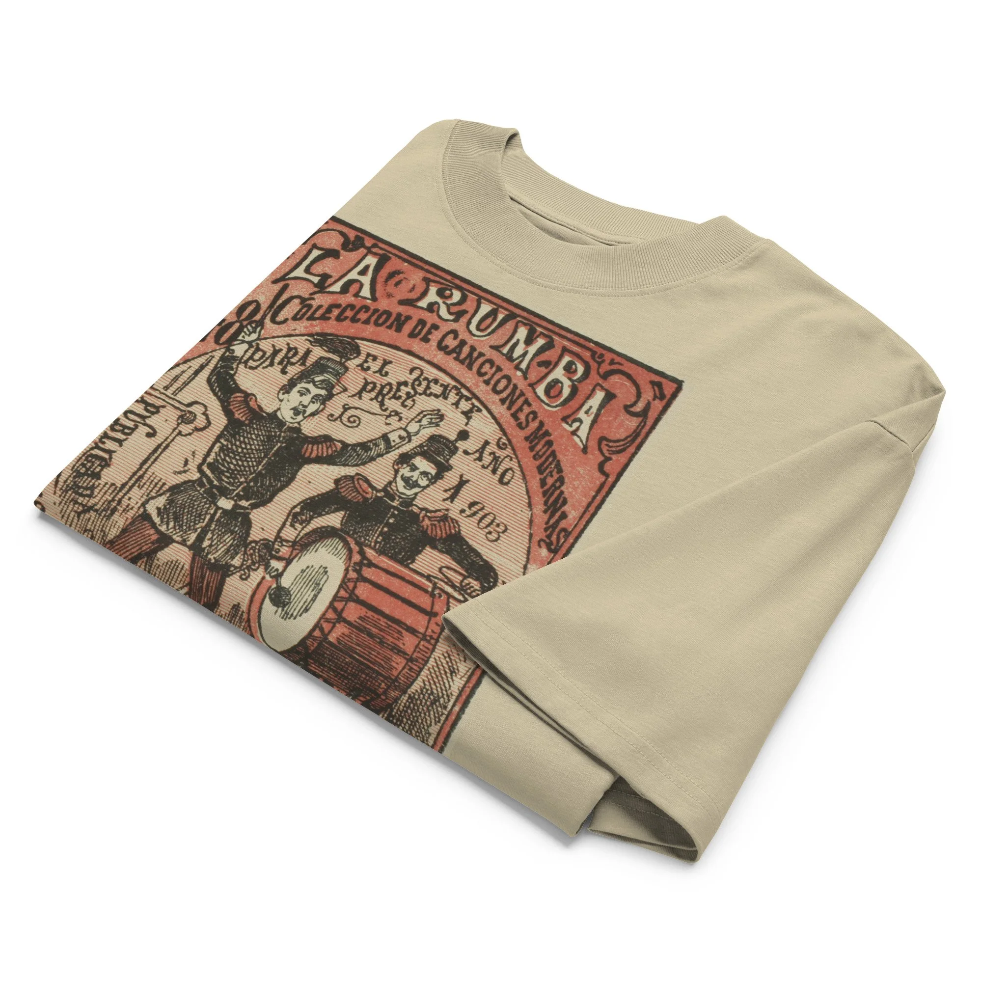 Folded Oversized Crasch T-shirt featuring vintage La Rumba sheet-music cover artwork