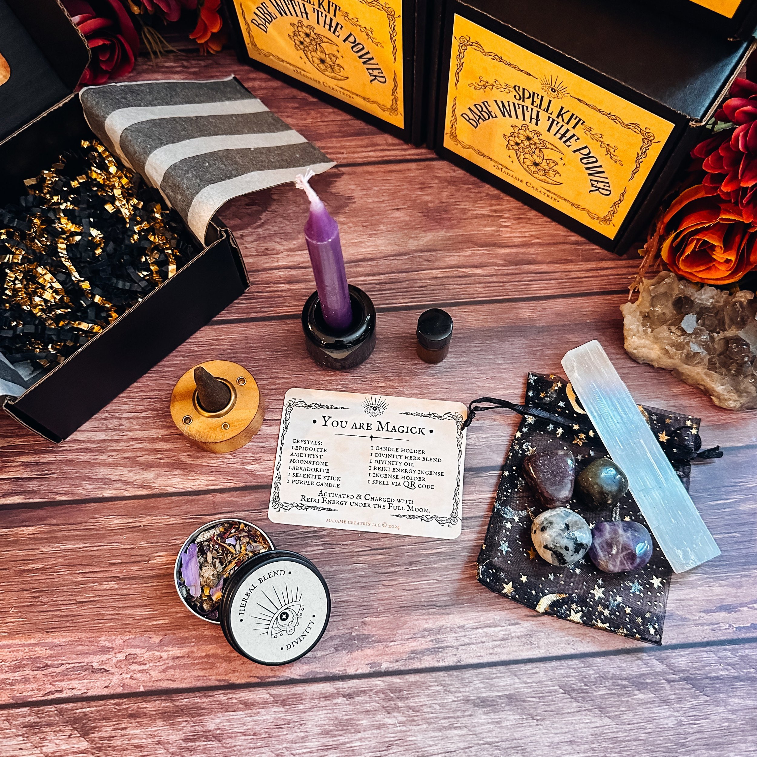 Calming and Protective Crystals for Spiritual Growth, Moonstone, Amethyst, Lepidolite, Labradorite, and Selenite Crystals ready for amplifying your intentions!
