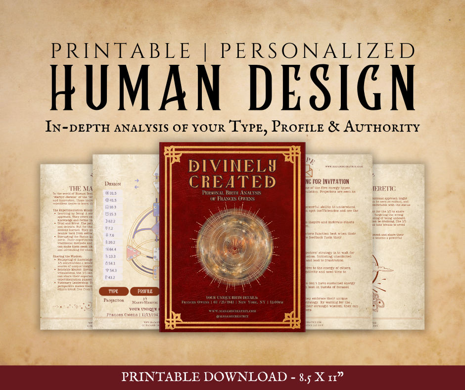 Custom Human Design Chart Booklet – A beautifully crafted 7-10 page reading detailing your Type, Profile, and Authority for self-discovery and personal growth.