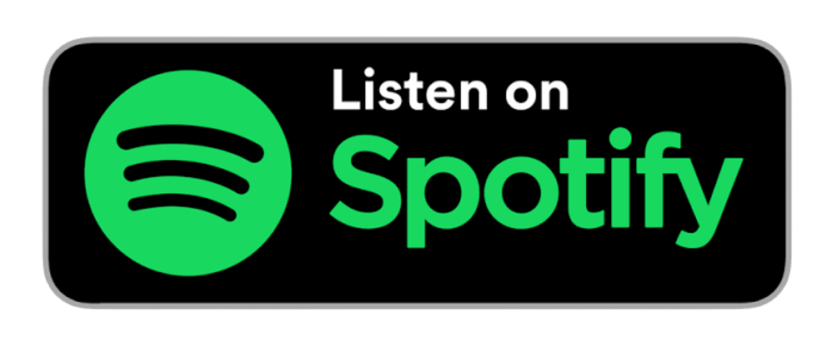 Black rectangle with the green Spotify logo and text that says 'Listen on Spotify'.