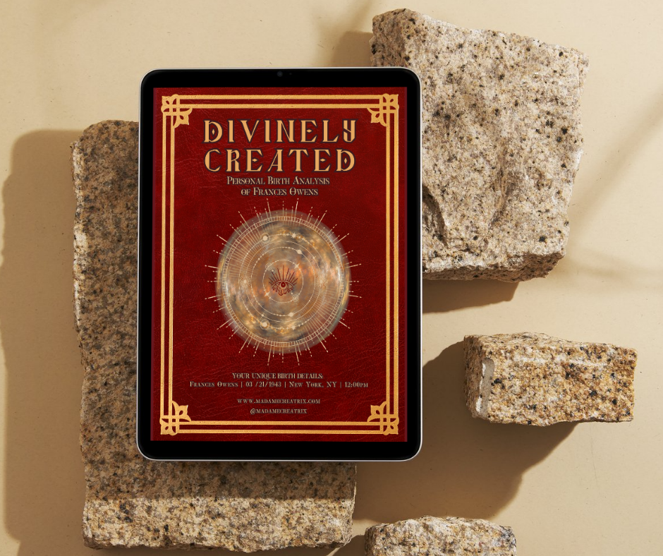 Beautifully Crafted Birth Chart with Cosmic Illustrations – Digital birth chart showing insights into personality, emotions, and life path, perfect for personal growth.