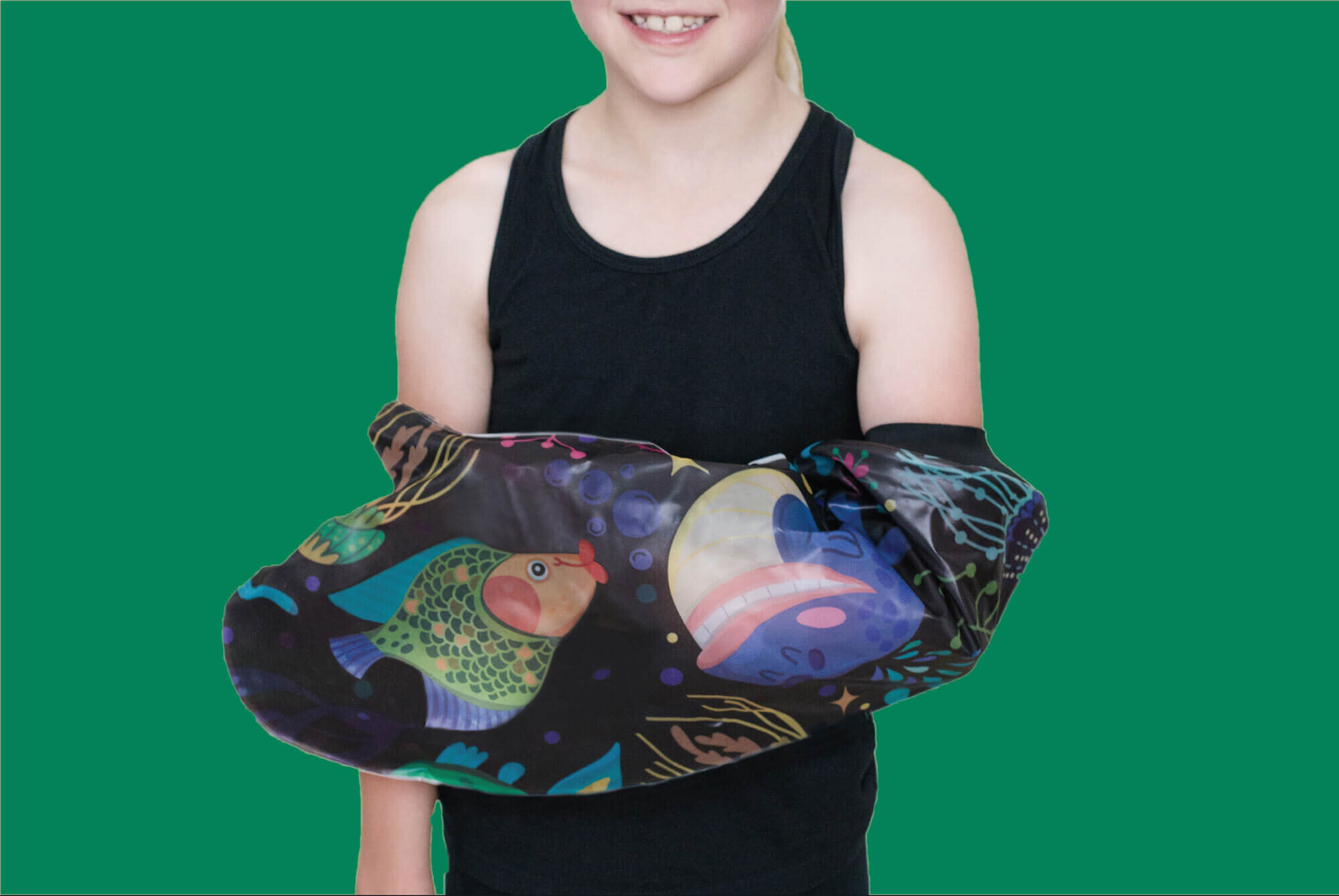 Crazy Casts - Seascape Child's Waterproof Cast and Bandage Protector on green background