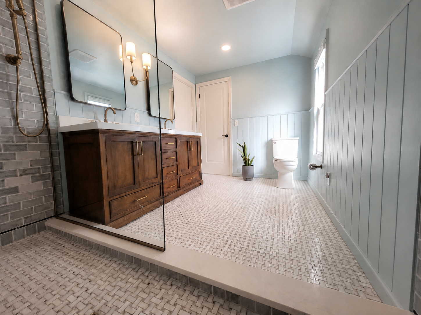 A peaceful view from the soaking tub creates a spa-like feel.