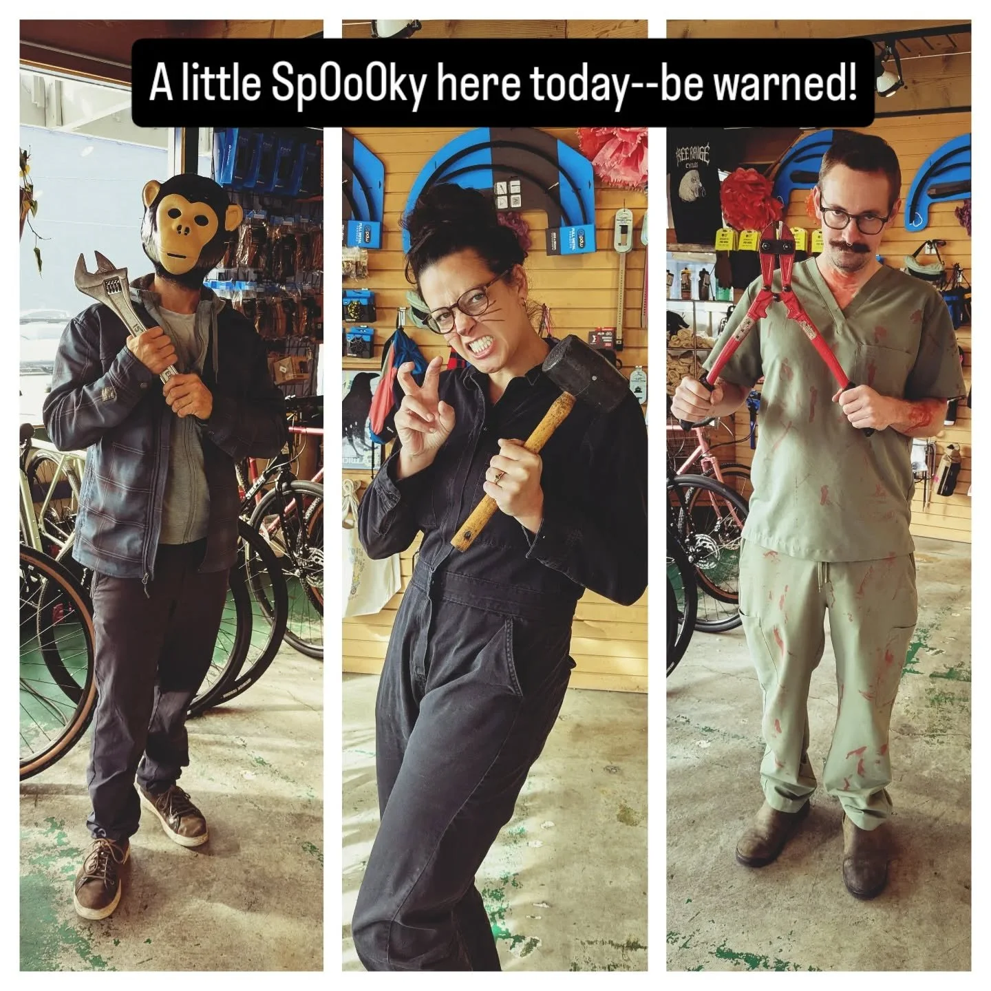 Happy Halloween! 

We're working on bikes as usual but with cooler outfits.

If you've got kiddos we'll be handing out candy for Fremont Neighborhood Business Trick O' Treats from 3-6!