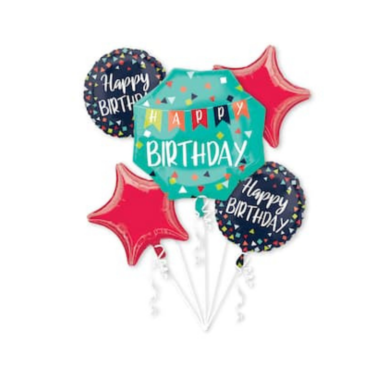5 Piece Confetti Happy Birthday Mylar Balloon Bouquet