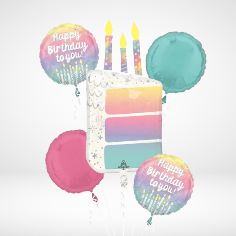 5 Piece Happy Birthday Cake Mylar Balloon Bouquet