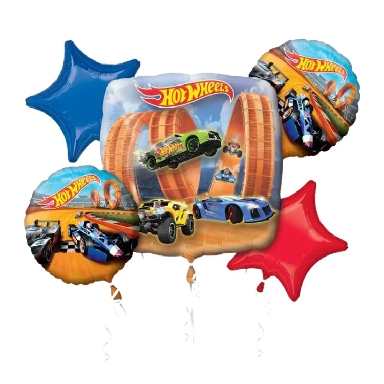 5 Piece Hot Wheels Mylar Balloon Bouquet