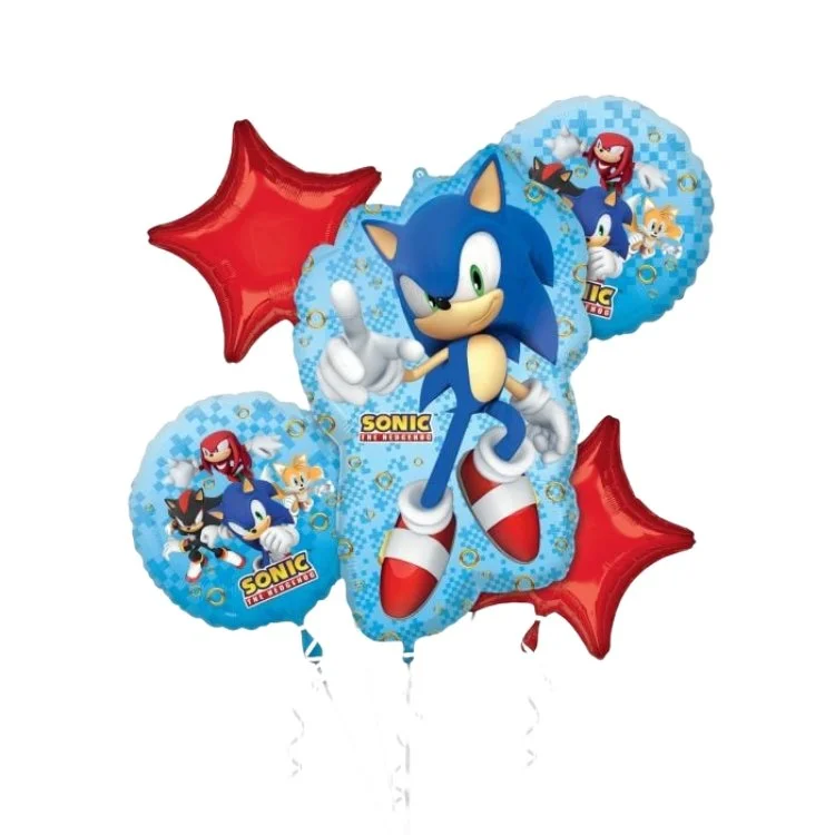 5 Piece Sonic The Hedgehog Mylar Balloon Bouquet