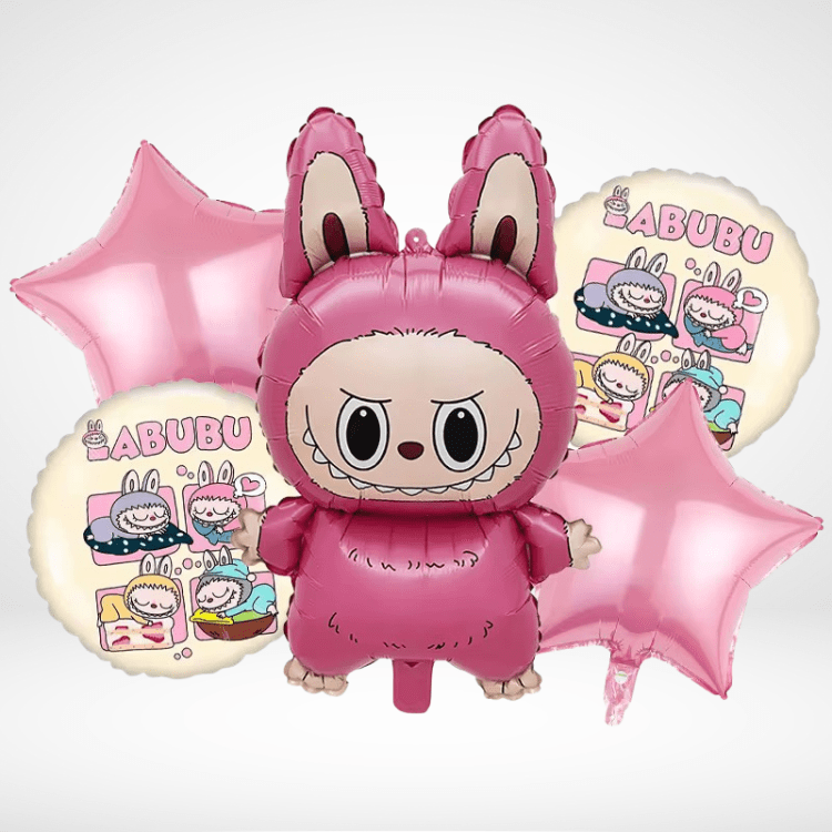 5 Piece Labubu Balloon Bouquet Pink