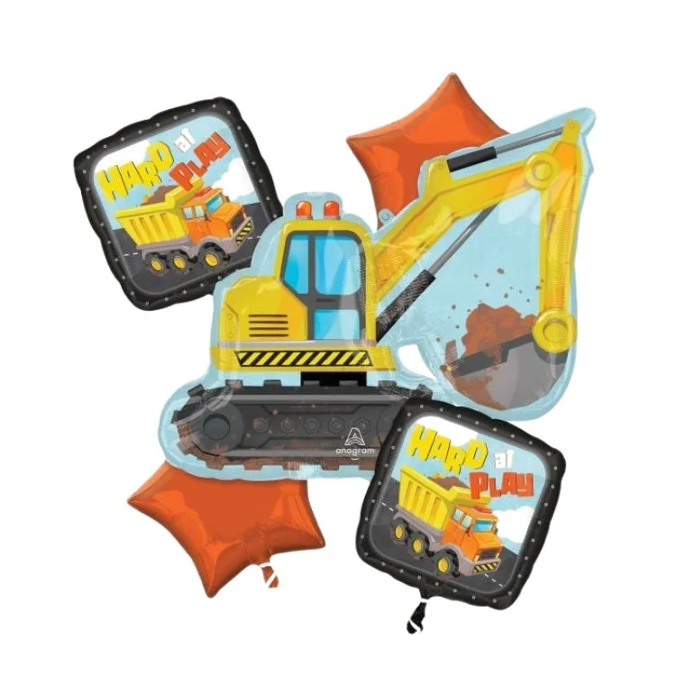 5 Piece Construction Happy Birthday Mylar Balloon Bouquet