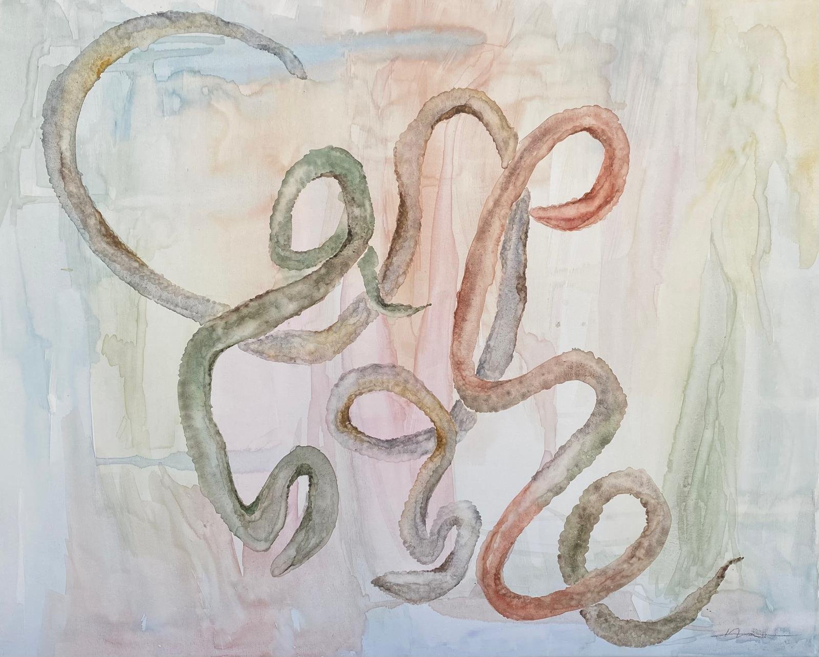 "Dance of Selves", 2024, Watercolor on canvas, 24x30 in