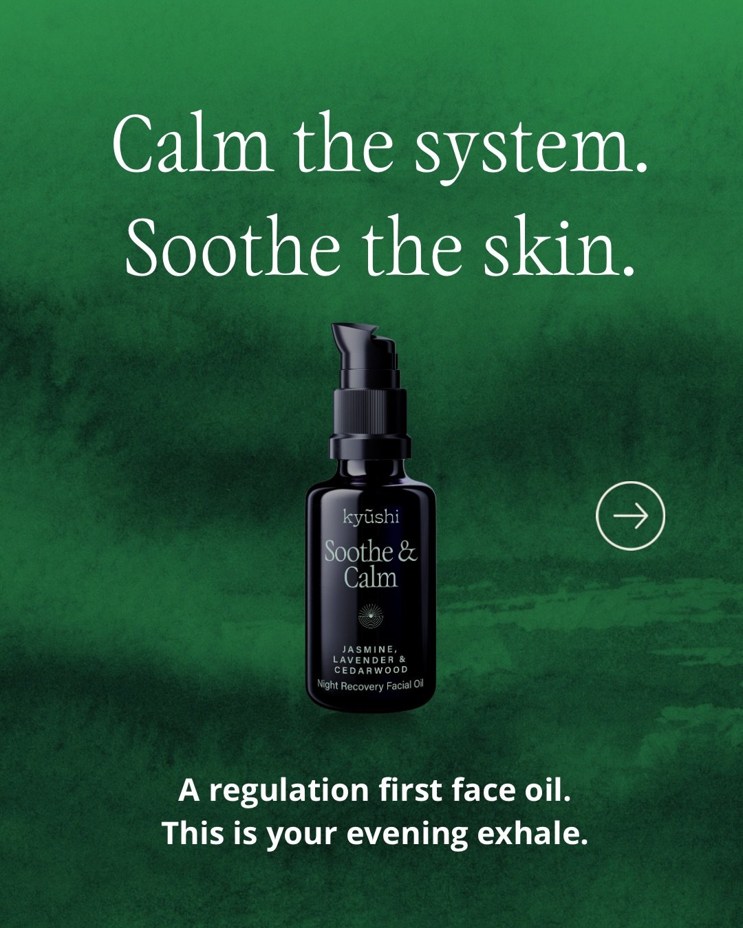 S O O T H E &amp;  CALM 
Jasmine, Lavender &amp; Cedarwood facial oil

Calm the system. Soothe the skin.

Skin reflects state.

When stress stays elevated, barrier repair slows, inflammation rises and sensitivity lingers longer than it should.

Sooth