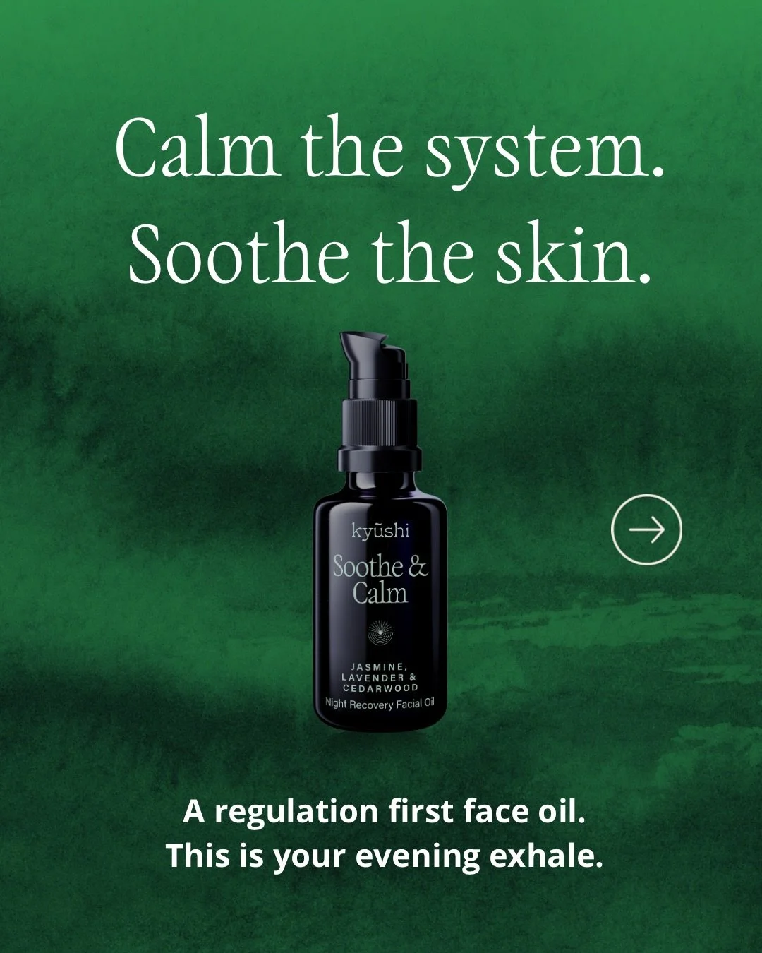 S O O T H E &amp;  CALM 
Jasmine, Lavender &amp; Cedarwood facial oil

Calm the system. Soothe the skin.

Skin reflects state.

When stress stays elevated, barrier repair slows, inflammation rises and sensitivity lingers longer than it should.

Sooth