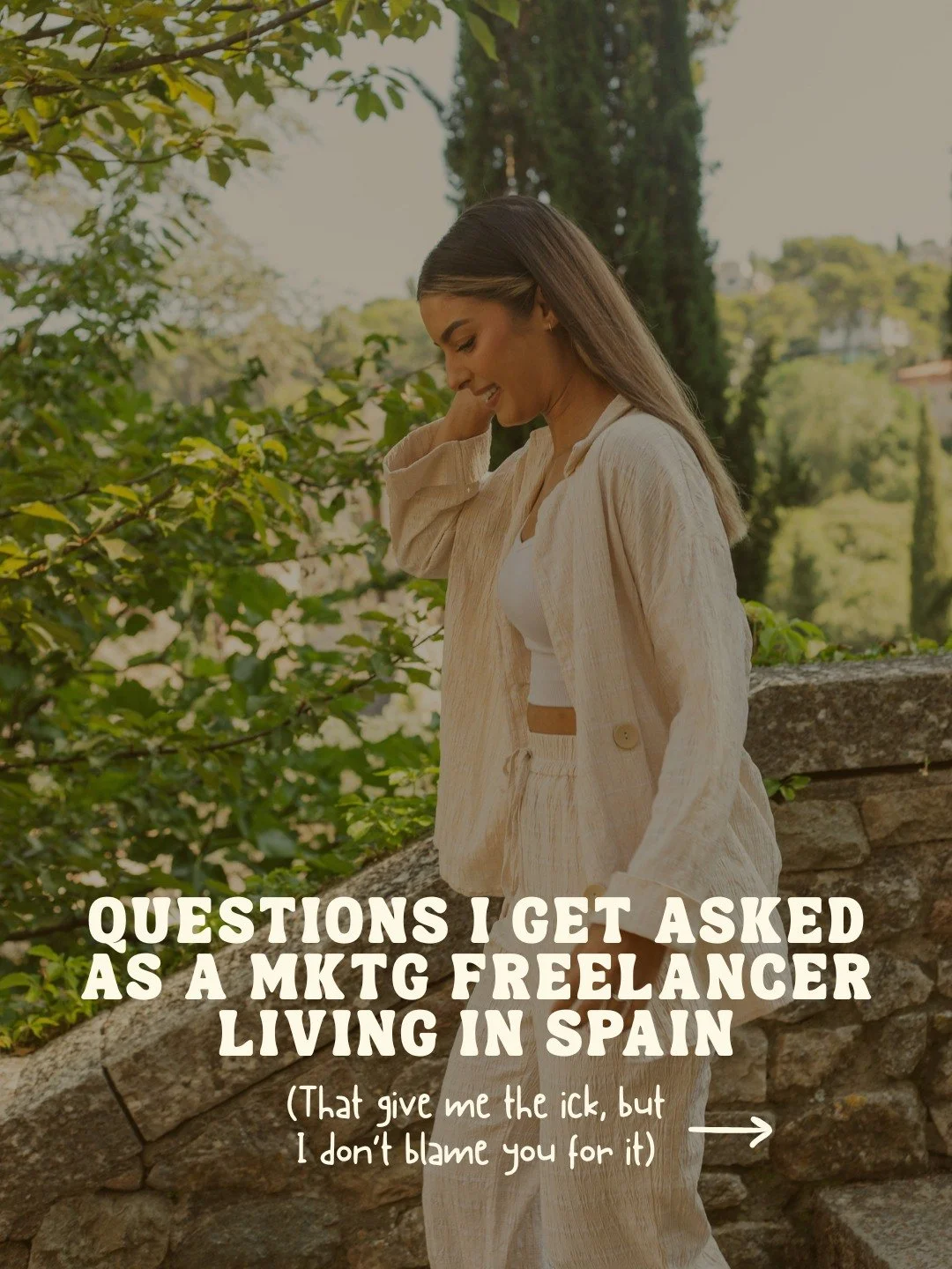 QUESTIONS I GET ASKED AS A MARKETING FREELANCER (living in Spain) 👇🏽
ㅤ
I moved my life from Australia to Spain just over 2 years ago and it still surprises me when I get these questions. Yes, some of them give me the ick, but I GET IT.
ㅤ
I'm very t