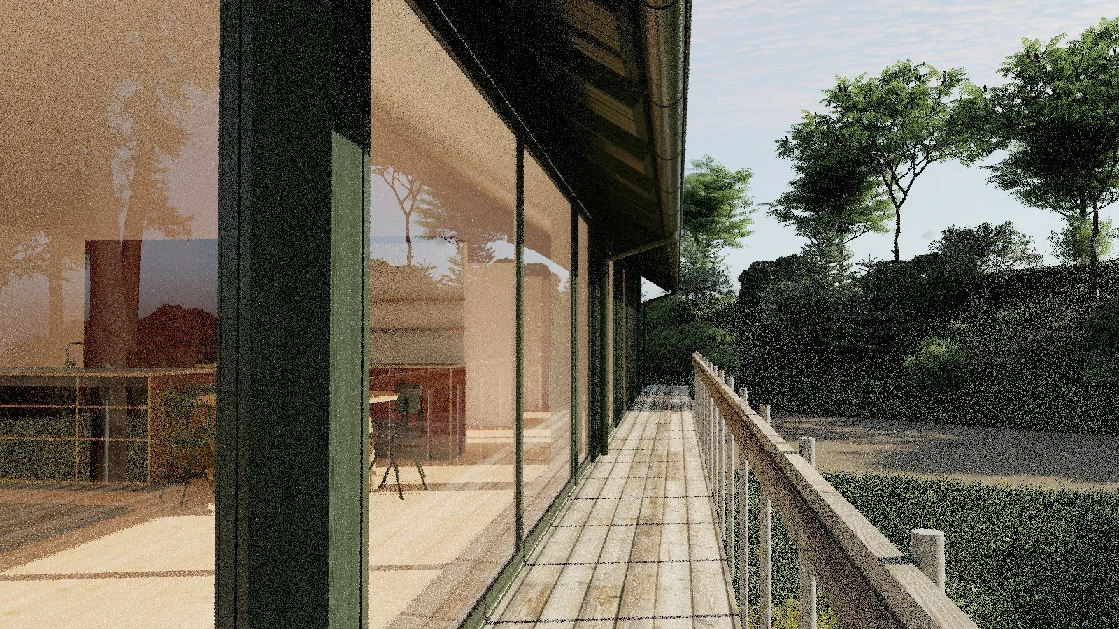 Terrasse og udhæng på nyt sommerhus i træ