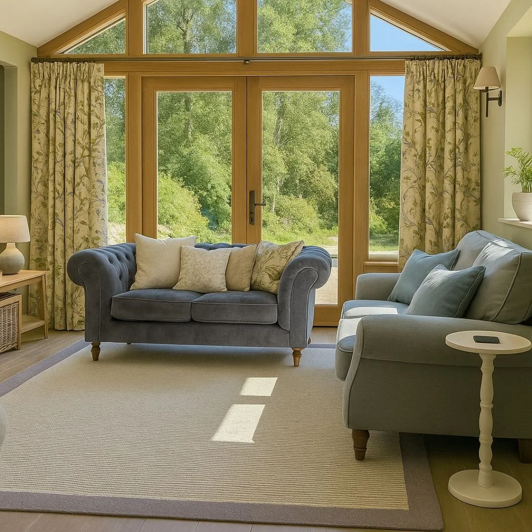 This is a shot of a collaborative project with @TamsynFroomArchitecture. Tamsyn designed the oak framed extension for a heritage workers cottage, and we helped the lovely clients with the rug, sofas, and selecting the stunning Chambalon Trail by Zoff