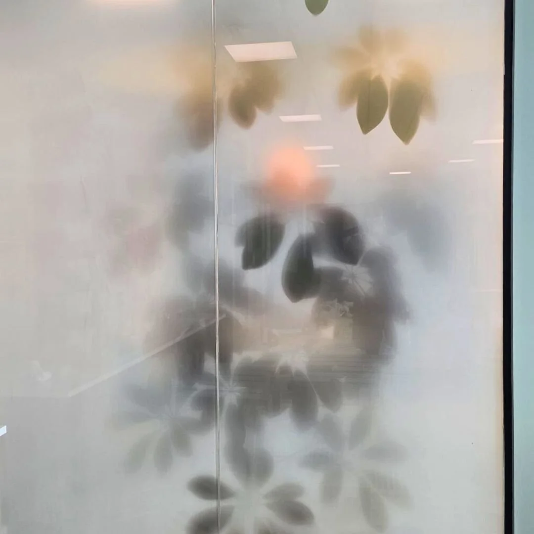 Creating privacy in meeting rooms doesn't have to be boring - for Lumina Learning's HQ in Reading, we worked with the wonderful @LimeSigns to create these ethereal printed vinyls that let light and movement through in an interesting way, without comp